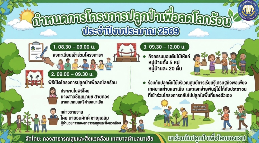 ขอเชิญร่วมกิจกรรม &ldquo;โครงการปลูกป่าเพื่อลดโลกร้อน ประจำปีงบประมาณ ๒๕๖๙&rdquo;