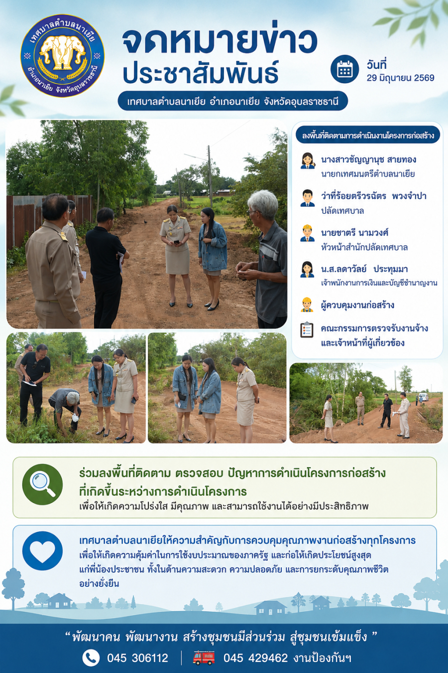ลงพื้นที่ติดตาม ตรวจสอบ ปัญหาการดำเนินโครงการก่อสร้างที่เกิดขึ้นระหว่างการดำเนินโครงการ